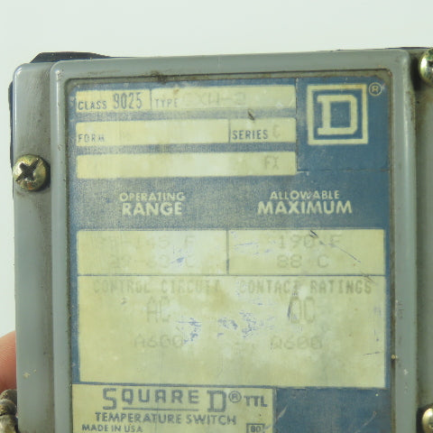 Square D GXW-2 Class 9025 Temperature Switch 85-145°F Range