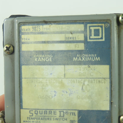 Square D GXW-2 Class 9025 Temperature Switch 85-145°F Range