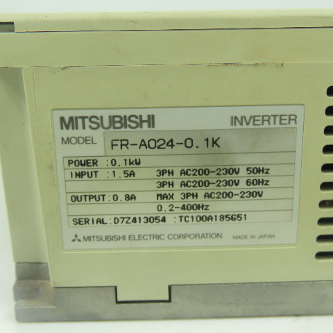 Mitsubishi FR-A024-0.1K Freqrol 0.1kW Inverter Drive 200-230V 3PH 0.2-400HZ