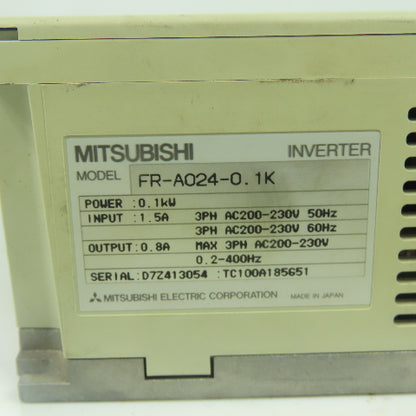 Mitsubishi FR-A024-0.1K Freqrol 0.1kW Inverter Drive 200-230V 3PH 0.2-400HZ