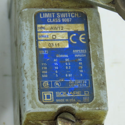Square D AW12 Snap Action Spring Return Limit Switch 115-600VAC Lot Of 3