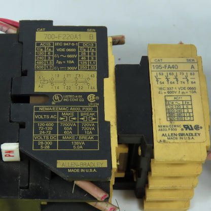 Allen Bradley 700-F400A1 Contactor Relay 196-FTA & 195-FA40 Mixed Lot Of 2