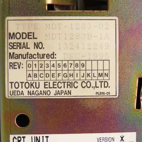 Totoku MDT-1283-02 MDT1283B-1A CRT Monitor Display Unit (Very Clean)