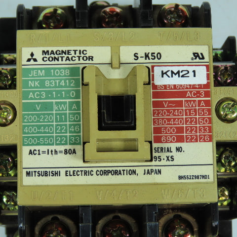 Mitsubishi S-K50 Magnetic Contactor 50A 3-Pole 200-240V Coil