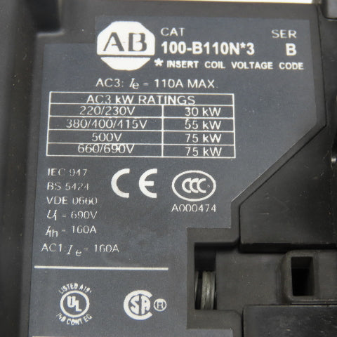 Allen Bradley 100-B110ND3 600V 100Hp Max Contactor Starter 110/120V Coil