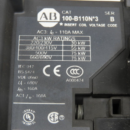 Allen Bradley 100-B110ND3 600V 100Hp Max Contactor Starter 110/120V Coil