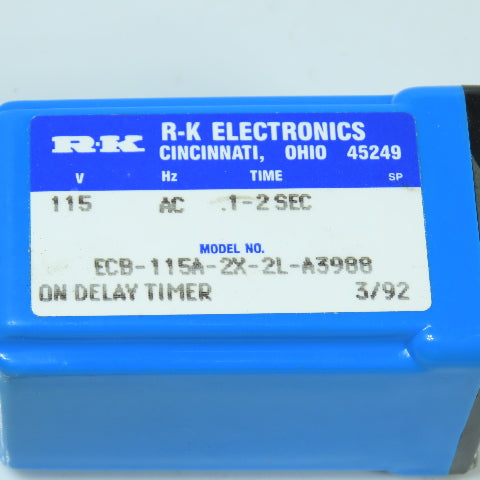 R-K Electronics ECB-115A-2X-2L-A3988 On Delay Timer Relay 115V .1-2 Sec 8-Pin