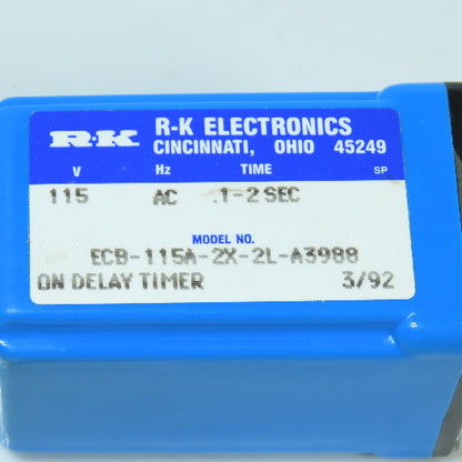 R-K Electronics ECB-115A-2X-2L-A3988 On Delay Timer Relay 115V .1-2 Sec 8-Pin