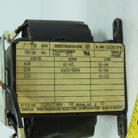 Westinghouse 112D631H04 0.150kVA Control Transformer Pri 230/460V Sec 115V 1PH