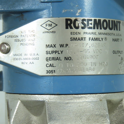 Rosemount 03031-0761-0022 Flow Meter Pressure Transmitter 9PSI 4-20mA