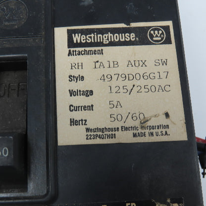 Westinghouse 1265C95G12 150A 600VAC 3 Pole Circuit Breaker Adjustable Trip
