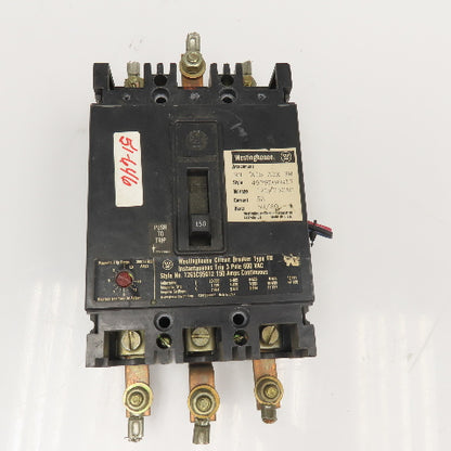 Westinghouse 1265C95G12 150A 600VAC 3 Pole Circuit Breaker Adjustable Trip