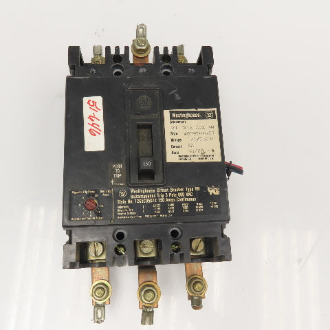 Westinghouse 1265C95G12 150A 600VAC 3 Pole Circuit Breaker Adjustable Trip