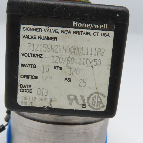 Honeywell 71215SN2VN00N0L111P3 1/4" NPT Solenoid Valve 110/120V AC 60Hz