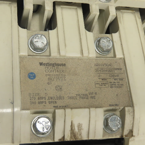 Westinghouse 2045A40G01 Size 5 300A Motor Control Contactor 600VAC 3Ph 120V Coil