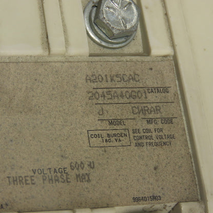 Westinghouse 2045A40G01 Size 5 300A Motor Control Contactor 600VAC 3Ph 120V Coil