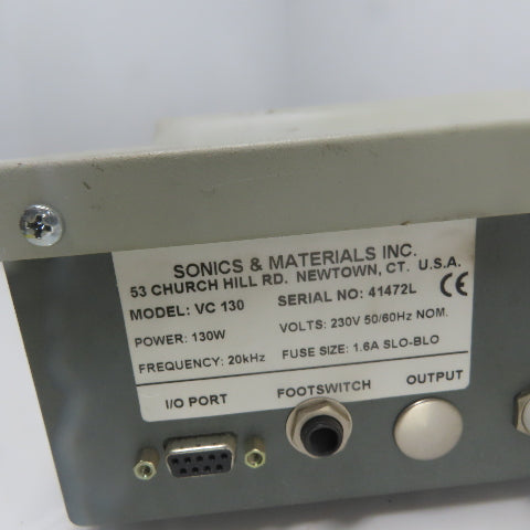 Sonics & Materials Model VC 130 Low Volume Ultrasonic Processor 230V 130W