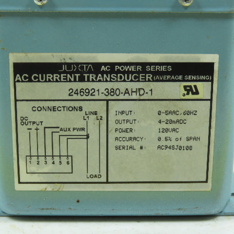 Yokogawa 246921-380-AHD-1 Juxta AC Power Current Transducer 0-5VAC In 4-20mA Out