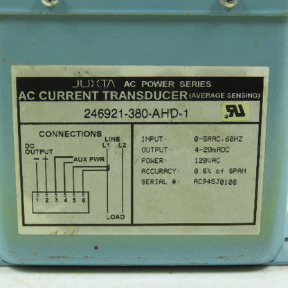 Yokogawa 246921-380-AHD-1 Juxta AC Power Current Transducer 0-5VAC In 4-20mA Out