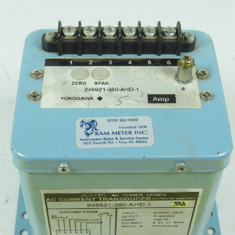 Yokogawa 246921-380-AHD-1 Juxta AC Power Current Transducer 0-5VAC In 4-20mA Out