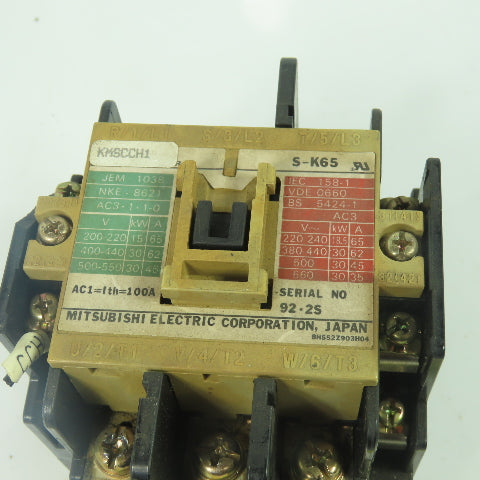 Mitsubishi S-K65 600V 30kW Magnetic Contactor 200-240V Coil
