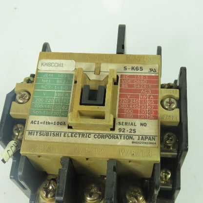 Mitsubishi S-K65 600V 30kW Magnetic Contactor 200-240V Coil