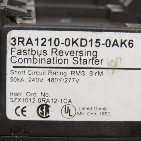 Siemens 3RA1210-0KD15-0AK6 Reversing Combination Starter 600V 5Hp 110/120V Coil