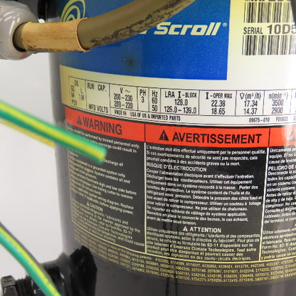 Copeland ZB38KCE-TF5-250 Refrigeration Scroll Compressor 200-230V 3PH W/ Sweat