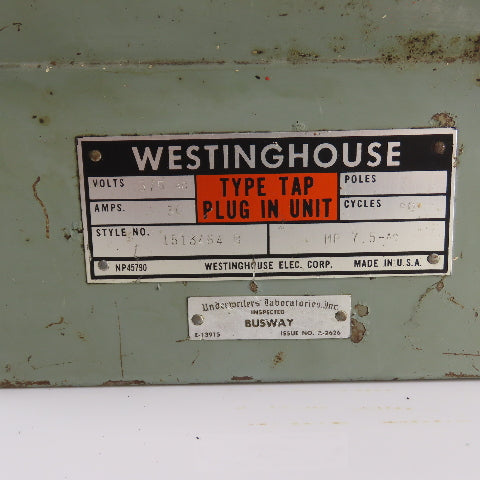 Westinghouse 1513464B 30A Fusible Type Tap Bus Plug In Unit 3-Pole 575V 60HZ