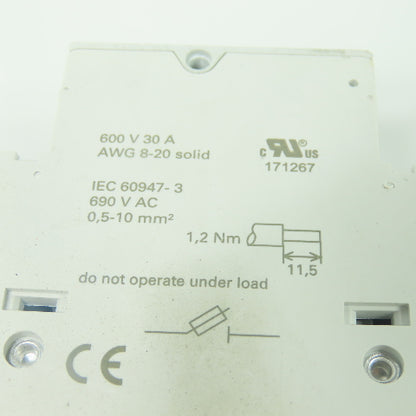 Siemens 3NW7 023 2-Pole Fuse Holder 30A 600V AWG 8-20 Lot Of 2