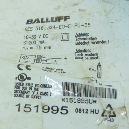 Balluff BES 516-324-E0-C-PU-05 Inductive Proximity Sensor 10-30VDC New