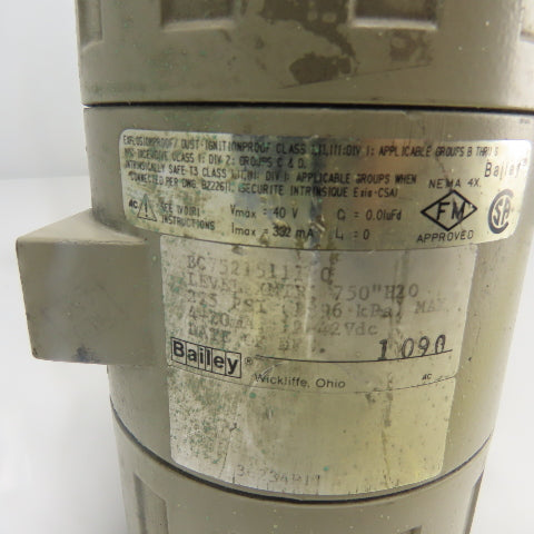 Bailey BC7521511120 Pressure Transmitter 12-42VDC 275PSI 4-20mA