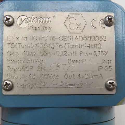 Valcom 86F Pressure Transmitter 12-30VDC 0-50mbar 1/2NPT