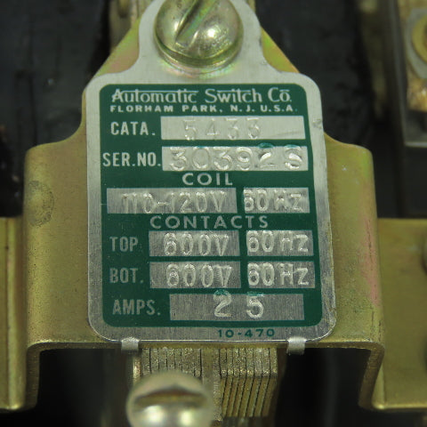 Automatic Switch 5433 Contactor 600V 25A 50/60Hz 110-120V Coil