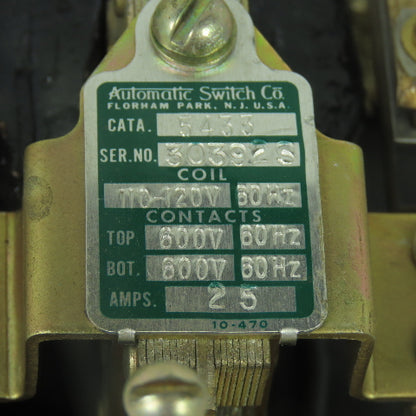 Automatic Switch 5433 Contactor 600V 25A 50/60Hz 110-120V Coil