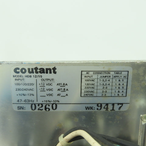 Coutant HDB 12/15 Power Supply 100-240VAC Input 12V Output
