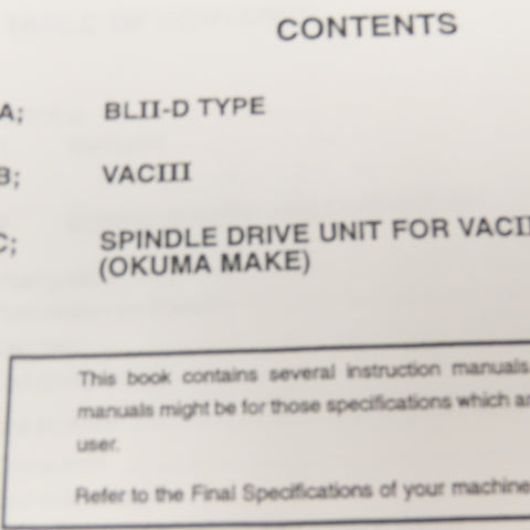 Okuma BL II-D/VAC II/VACIII 3727-E-R3 4th Edition Drive Units Maintenance Manual