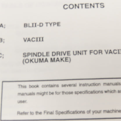 Okuma BL II-D/VAC II/VACIII 3727-E-R3 4th Edition Drive Units Maintenance Manual