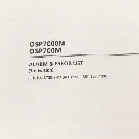 Okuma OSP7000M OSP700M 3789-E-R2 Alarm & Error Lost Manual 3rd Edition