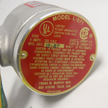 Frank Murphey L-971 Low Oil Level Switch 4A 250VAC NEW