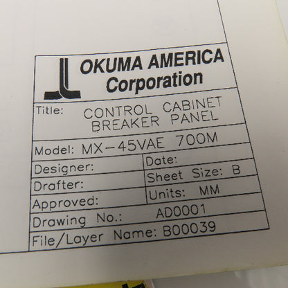 Okuma MX-45VAE P-K601-017-E AD0001 Electrical Drawing Manual