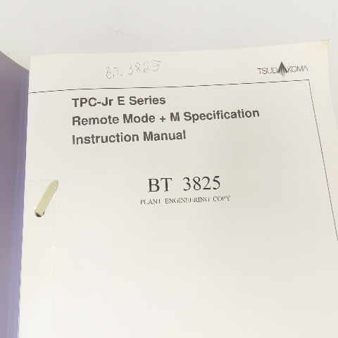 Tsudakoma TPC-Jr E Series Remote Mode + Specification Instruction Manual