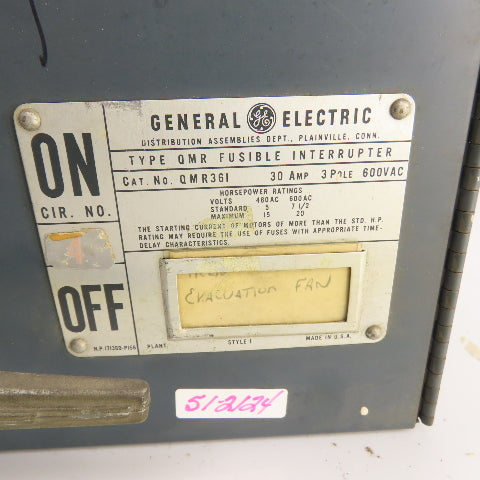 General Electric QMR361 Type QMR Fusible Interrupter Switch 30A 600VAC