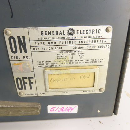 General Electric QMR361 Type QMR Fusible Interrupter Switch 30A 600VAC