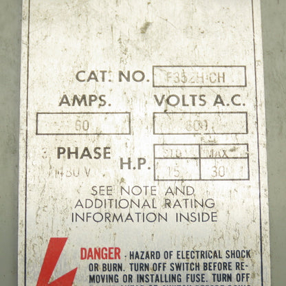 Gould F352H-CH 60A Fusible Safety Disconnect Switch 600VAC 3-Pole 30HP