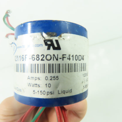 B/C Valve I2116F-682ON-F410D4 Solenoid Valve Coil 110/120VAC 0.255A