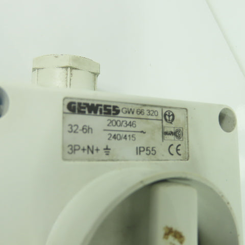 Gewiss GW 66 320 3-Pole Interlocked Socket Outlet 200-415V IP55