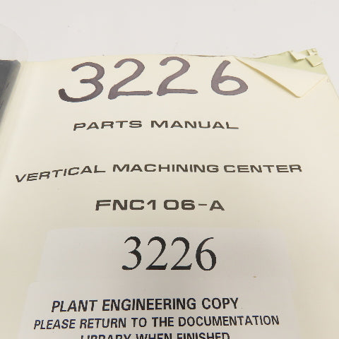 Makino FNC 106-A 1VN 10B Vertical Machining Center Blueprint Parts Catalog