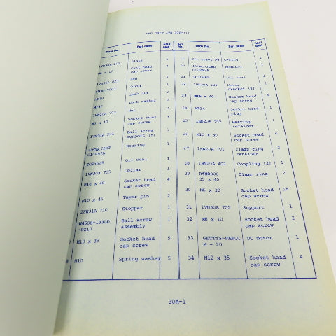 Makino FNC 106-A 1VN 10B Vertical Machining Center Blueprint Parts Catalog