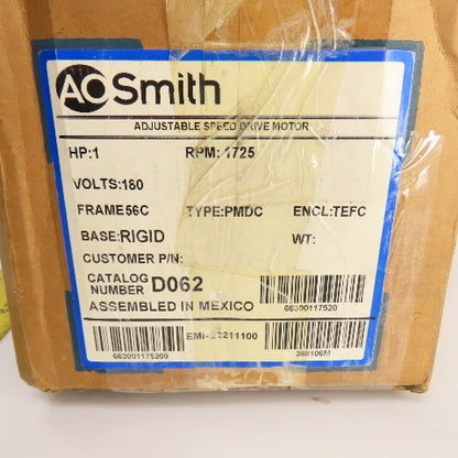 AO Smith 46807372543-0A D062 1HP Variable Speed DC Motor 1725RPM 180V 56C NEW
